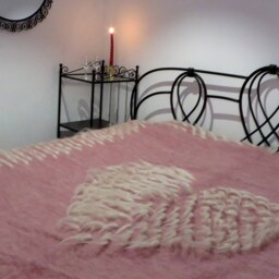 Handwoven Wool Rug Pink Heart Print, Boho Bohemian Rug - thumbnail 3