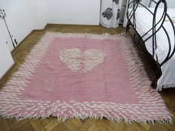Handwoven Wool Rug Pink Heart Print, Boho Bohemian Rug - thumbnail 1