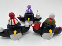 Festive Winter Penguins - Folk Art Animal Holiday Decoration Christmas Putz Tablescape
