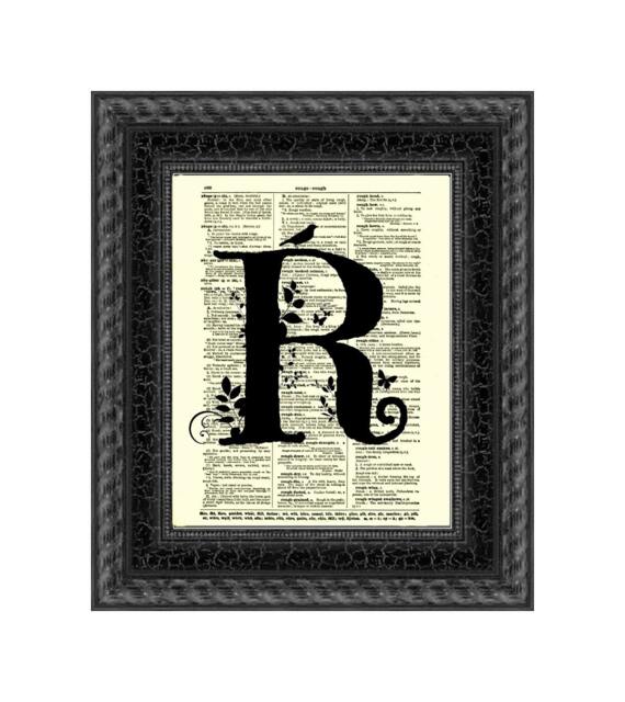 Letter R Modern Monogram Printed On A Dictionary Page From 1897, Art Print, Wall Decor, Office Nursery Decor - image 1