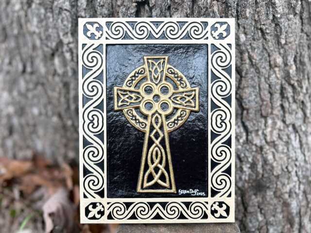 Celtic High Cross - Hand Painted Cast Paper Blessing Irish Scottish Art Gift Aesthetic Wall Decor - image 1