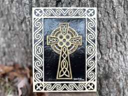 Celtic High Cross - Hand Painted Cast Paper Blessing Irish Scottish Art Gift Aesthetic Wall Decor - thumbnail 1