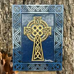 Celtic High Cross - Hand Painted Cast Paper Blessing Irish Scottish Art Gift Aesthetic Wall Decor - thumbnail 2
