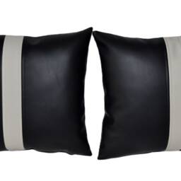 "2 Black & White Twin Stripe Faux Leather Cushions 16"" 18"" 20" - thumbnail 4
