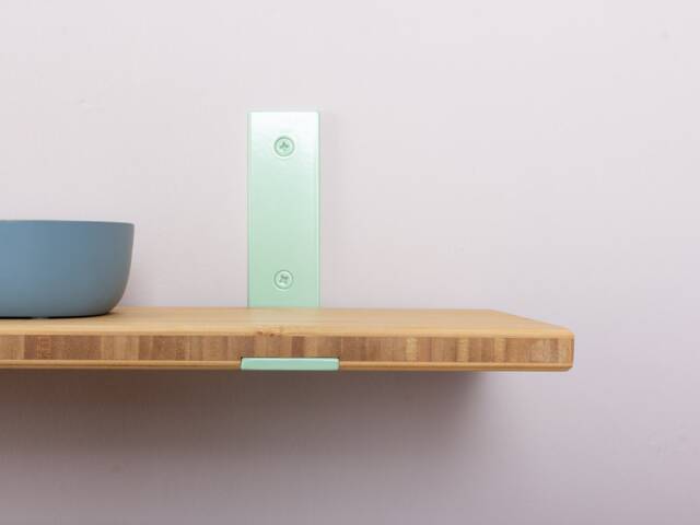 Bathroom Wall Shelf, Hanging Bookcase, Kitchen Shelves, Light Pastel Green Bracket, Solid Bamboo - image 1