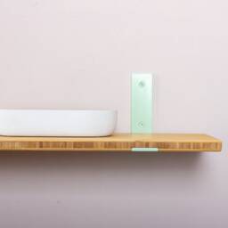 Bathroom Wall Shelf, Hanging Bookcase, Kitchen Shelves, Light Pastel Green Bracket, Solid Bamboo - thumbnail 3