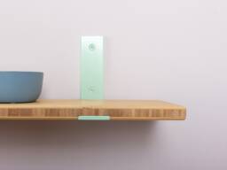 Bathroom Wall Shelf, Hanging Bookcase, Kitchen Shelves, Light Pastel Green Bracket, Solid Bamboo - thumbnail 1