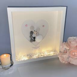 Wedding Picture With Dog Personalised Pebble Art Frame For Newly Weds Congratulations Gift Couple Pet Family UK - thumbnail 1