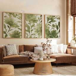 Set Of 3 Botanical Wall Art Prints, Green Watercolor Leaf Posters, Modern Nature Inspired Decor - thumbnail 2