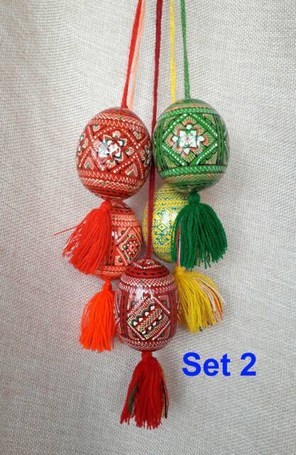 Set Of 5 Ukrainian Painted Wooden Easter Eggs For Tree Pysanka Pysanky With A Rope Gift Ornaments 2, 25 - image 1