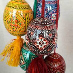 Set Of 5 Ukrainian Painted Wooden Easter Eggs For Tree Pysanka Pysanky With A Rope Gift Ornaments 2, 25 - thumbnail 3