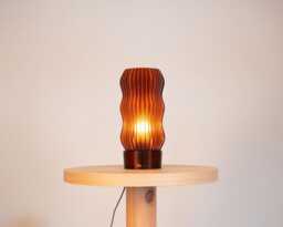 Wavy X Amber Japandi Table Lamp Warm Orange Glow Handmade From Recycled Petg Led Only