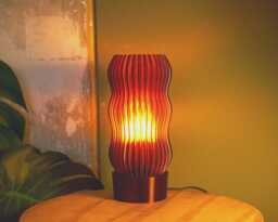 Wavy X Amber Japandi Table Lamp Warm Orange Glow Handmade From Recycled Petg Led Only