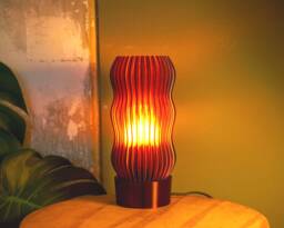 Wavy X Amber Japandi Table Lamp Warm Orange Glow Handmade From Recycled Petg Led Only - thumbnail 1