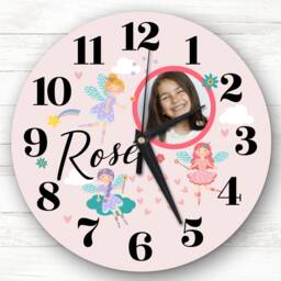 Fairies Photo Frame Dusky Pink Personalised Gift Clock - thumbnail 1