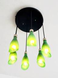 Frosted Wine Bottle Lights Chandelier - Light Fixture Made From 6 Bottles For Home & Bar Lighting - thumbnail 1