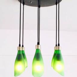 Frosted Wine Bottle Lights Chandelier - Light Fixture Made From 6 Bottles For Home & Bar Lighting - thumbnail 2