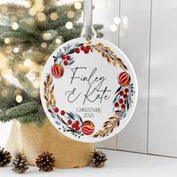 Personalised Couples Wreath Christmas Ornament Bauble, Keepsake Decoration For Girlfriend Or Boyfriend - thumbnail 1