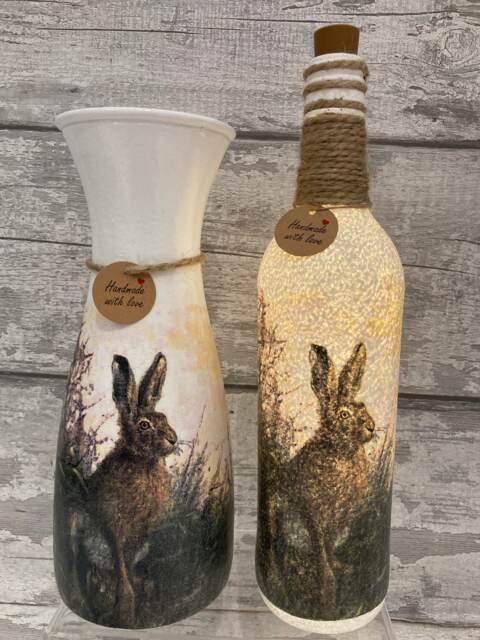 Hare Light Up Bottle & Matching Vase - Hares, Rabbits, Spring , March Hare Mother's Day Gift - image 1