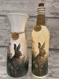 Hare Light Up Bottle & Matching Vase - Hares, Rabbits, Spring , March Hare Mother's Day Gift - thumbnail 1