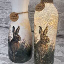 Hare Light Up Bottle & Matching Vase - Hares, Rabbits, Spring , March Hare Mother's Day Gift - thumbnail 2