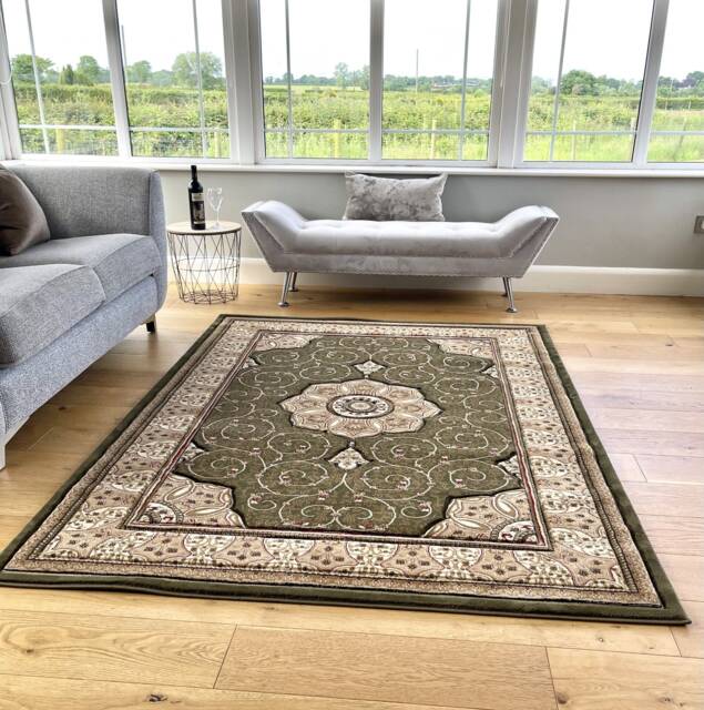 Green Beige Classic Traditional Vintage Thick Living Room Carpet Runners Floral Persian Style Rugs - image 1