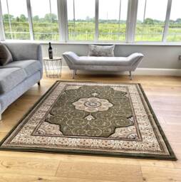 Green Beige Classic Traditional Vintage Thick Living Room Carpet Runners Floral Persian Style Rugs