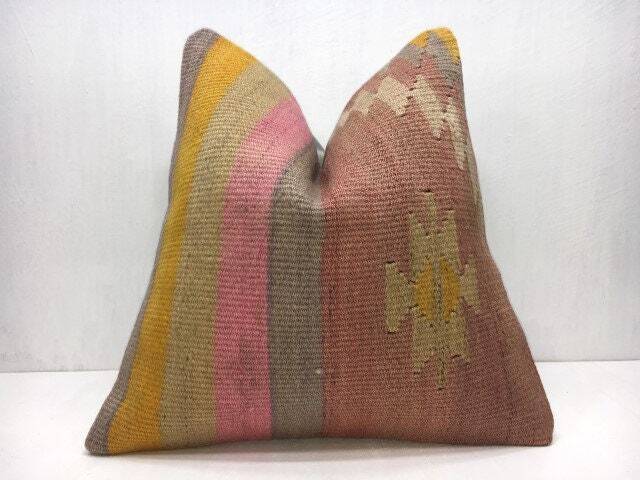 Vintage Kilim Pillow Cover, Handwoven Turkish Accent - 16x16 - image 1