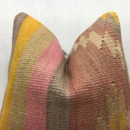 Vintage Kilim Pillow Cover, Handwoven Turkish Accent - 16x16 - thumbnail 2