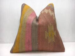 Vintage Kilim Pillow Cover, Handwoven Turkish Accent - 16x16