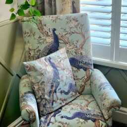 Handcrafted Laura Ashley Adult Armchair Belvedere Duck Egg Peacock Fabric Chair Josette Awning Stripe - thumbnail 3