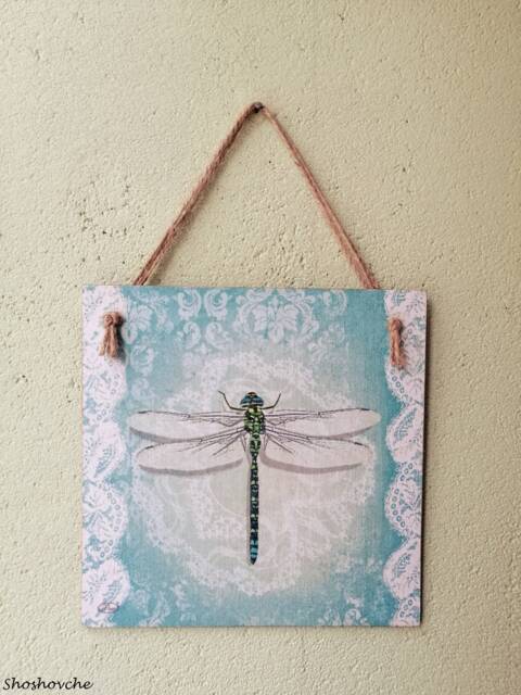 ??urquoise Dragonfly Wall Hanging Plaque, Kitchen Wooden Signs, Insect Country Art, Gifts, Farmhouse Decoration, Decoupage - image 1