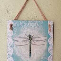 ??urquoise Dragonfly Wall Hanging Plaque, Kitchen Wooden Signs, Insect Country Art, Gifts, Farmhouse Decoration, Decoupage - thumbnail 2