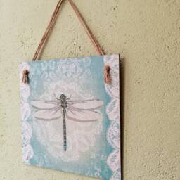 ??urquoise Dragonfly Wall Hanging Plaque, Kitchen Wooden Signs, Insect Country Art, Gifts, Farmhouse Decoration, Decoupage - thumbnail 3