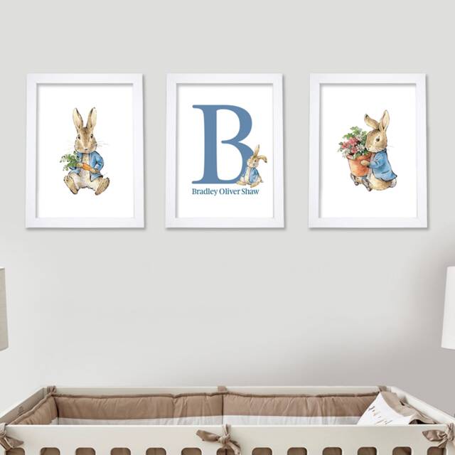 Official Peter Rabbit Prints - Carrot & Flower Personalised Letter Name Set Of 3 - image 1