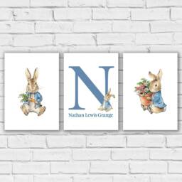 Official Peter Rabbit Prints - Carrot & Flower Personalised Letter Name Set Of 3 - thumbnail 2