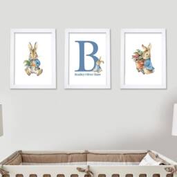 Official Peter Rabbit Prints - Carrot & Flower Personalised Letter Name Set Of 3 - thumbnail 1