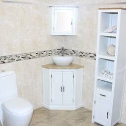 Bathroom Vanity Unit White Corner Wash Stand Travertine Top & Ceramic Basin 501Bpttcbc - thumbnail 2