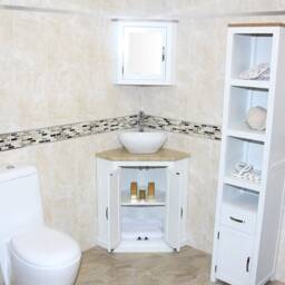 Bathroom Vanity Unit White Corner Wash Stand Travertine Top & Ceramic Basin 501Bpttcbc - thumbnail 3