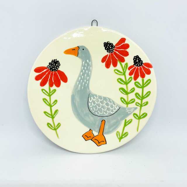Handmade Ceramic Wall Hanging Ornament Hand-Painted Goose & Floral Design, Home Decor, Handcrafted Pottery - image 1