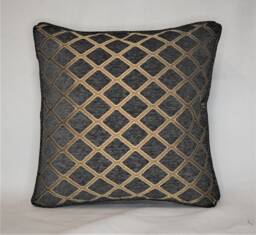 Grey Gold Chenille Decorative Throw Pillow With Piping Stripe Solid Floral - thumbnail 1