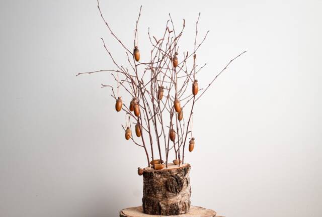Natural Birch Tree, Wood Decor, Christmas Tree Alternative, Hanging Natural Acorns With Caps, Acorn Ornaments, Rustic Home Decor - image 1