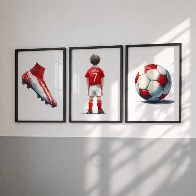 Personalised Boys Football Art Print Set - Kids Bedroom Wall Decor Poster - image 1