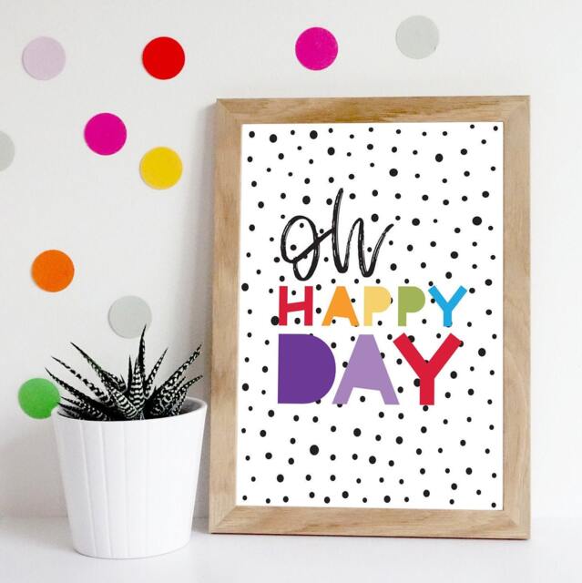 Oh Happy Day Print, Girls Nursery Prints, Rainbow Wall Art, Playroom Bedroom Quotes, Decor - image 1