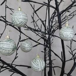 12 X Hand Decorated Christmas Holiday Baubles Carols Music Balls Vintage Shabby Chic Decoupage - thumbnail 4
