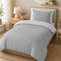 Single Duvet Cover Set, Oeko-Tex Certified 100% Cotton, Grey Stars & Chevron Reversible Bedding, 2 Or 3 Piece Set - thumbnail 3