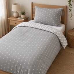 Single Duvet Cover Set, Oeko-Tex Certified 100% Cotton, Grey Stars & Chevron Reversible Bedding, 2 Or 3 Piece Set - thumbnail 2