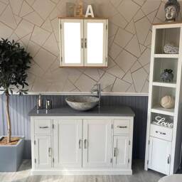 Off White Painted Bathroom Vanity Unit Cabinet Stone Basin Tap Set Grey Quartz Top 402Pgqsbcx1 - thumbnail 2