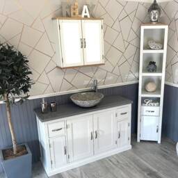 Off White Painted Bathroom Vanity Unit Cabinet Stone Basin Tap Set Grey Quartz Top 402Pgqsbcx1 - thumbnail 3