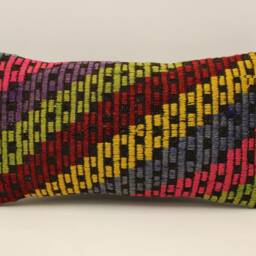 Vintage Kilim Lumbar Pillow, Bohemian Wool Cushion, 10x20 - thumbnail 2